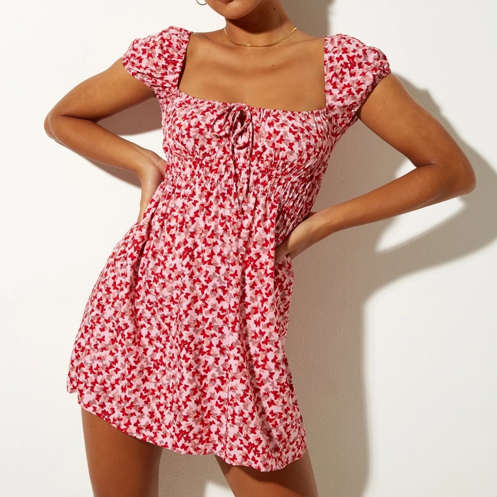 Motel Rocks Pink Butterfly Short Sleeve Mini Dress